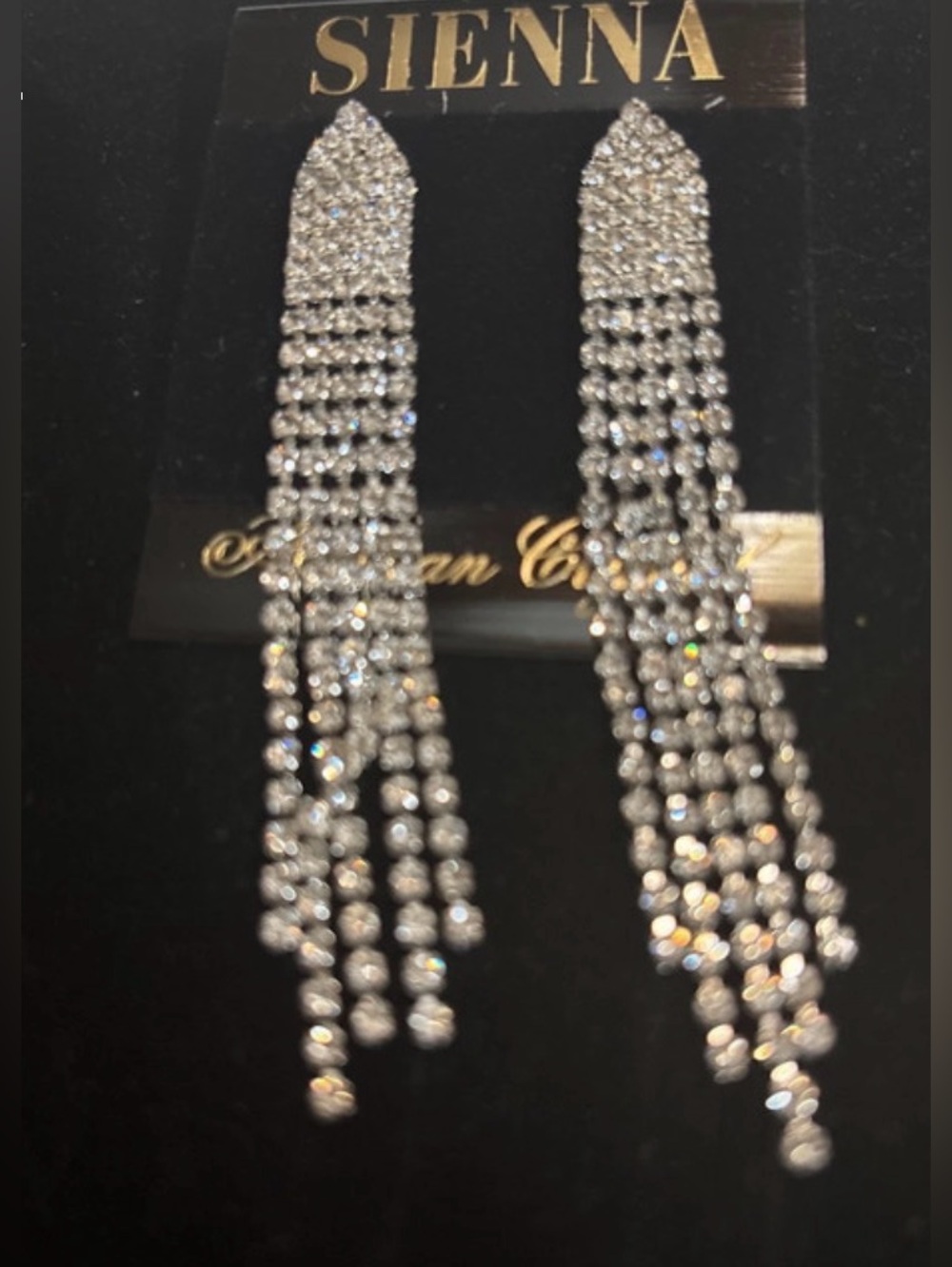 long, silver-toned rhinestone tassel drop and chandelier earrings